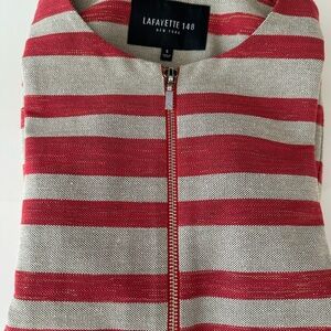 Lafayette 148 Red and White Striped Zipped Blazer